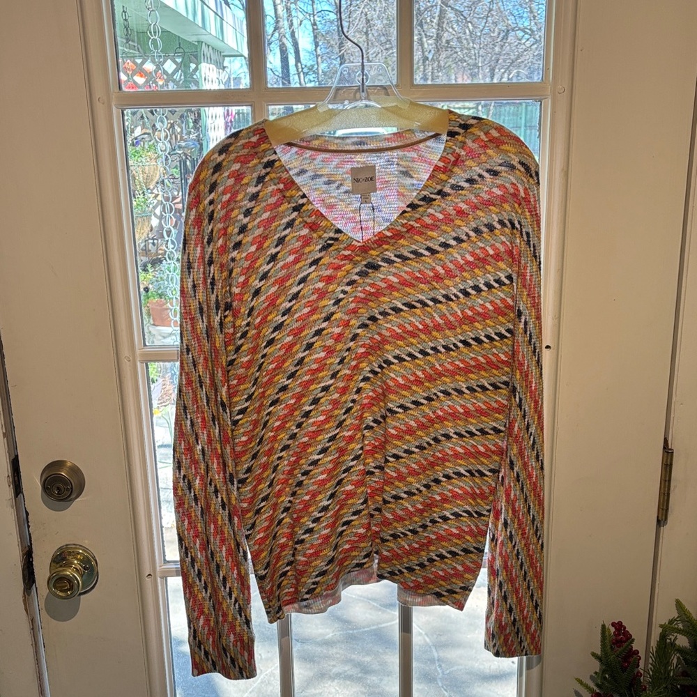 NIC+ZOE Colorful Zigzag V-Neck Sweater